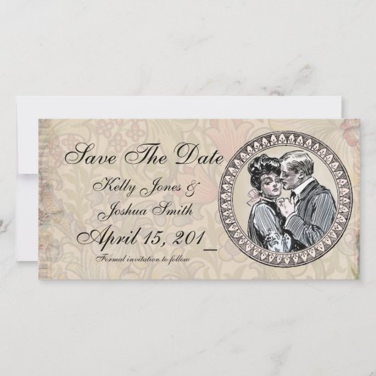 Save The Date Vintage Romance Couple Antique Rose Mariage (Devant)