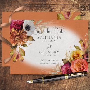 Save The Date Vintage rouille florale & Mariage Fuchsia