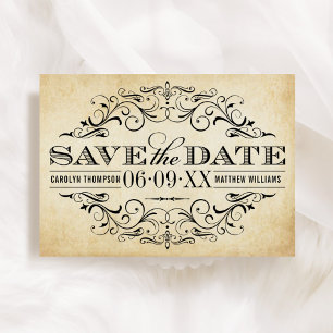 Save The Date Vintage Rustic Black Flourish Mariage