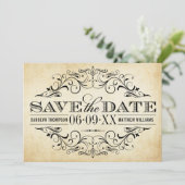 Save The Date Vintage Rustic Black Flourish Mariage (Debout devant)
