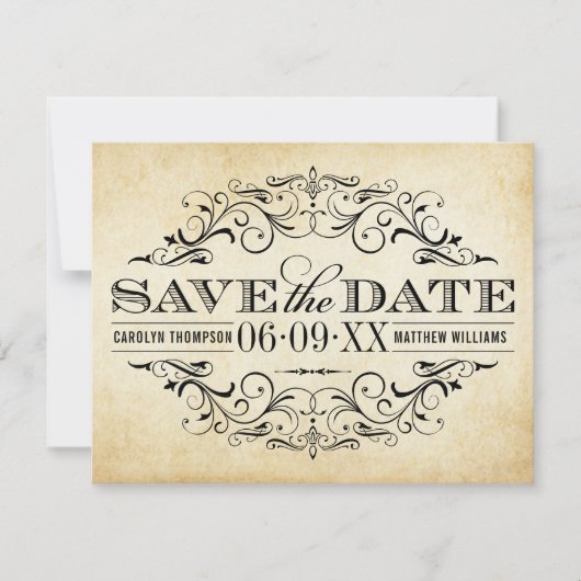Save The Date Vintage Rustic Black Flourish Mariage (Devant)