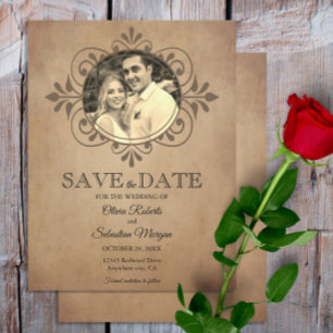 Save The Date Vintage Rustique vieux parchemin Mariage victorien