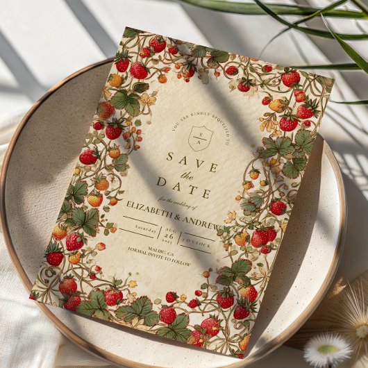 Save The Date Vintage Strawberry Garden Wedding