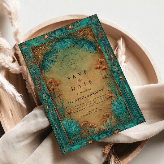 Save The Date Vintage Teal Garden Islamic Wedding