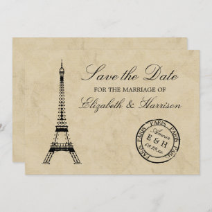 Save The Date Vintage Tour Eiffel Paris Postmark Enregistrer La