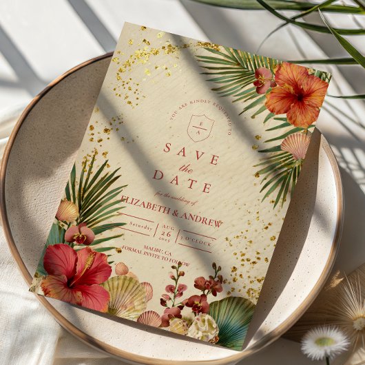Save The Date Vintage Tropical Floral Wedding