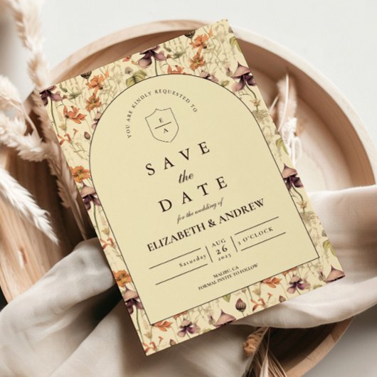 Save The Date Vintage Wildflower Arch Elegant Wedding