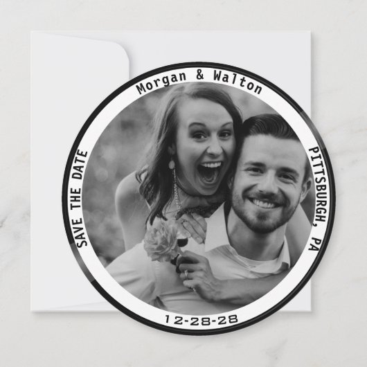 Save The Date Vinyl Record Monogramme Photo - Blanc (Dos)