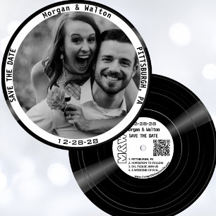 Save The Date Vinyl Record Monogramme Photo - Blanc