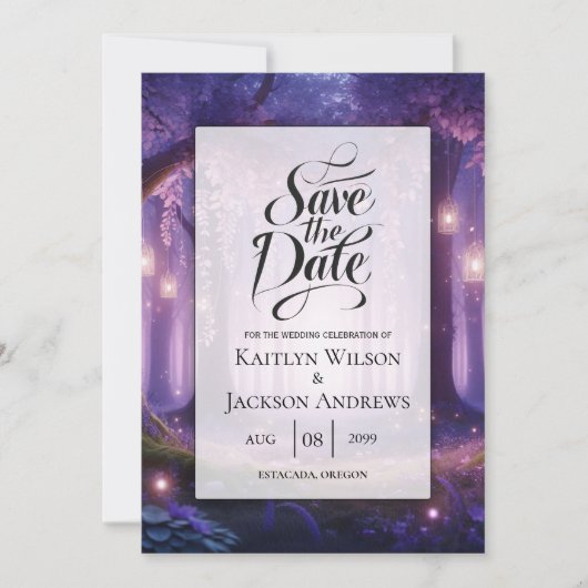 Save The Date Violet à minuit Mariage de forêt enchantée (Devant)