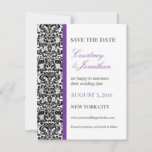 Save The Date Violet Accented Damask Enregistrer la date (Devant)