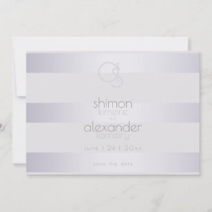 Save The Date Violet Argent  Rayures Brillantes Monogramme
