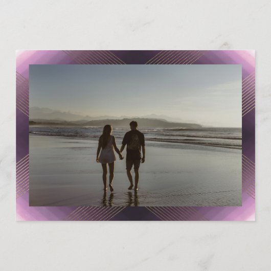 Save The Date violet blanc classique déco or monogramme photo (Dos)