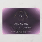Save The Date violet blanc classique déco or monogramme photo (Devant)