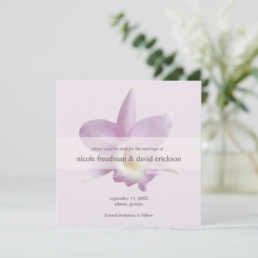 Save The Date Violet de fleur d'orchidée mariage moderne enregis (Debout devant)