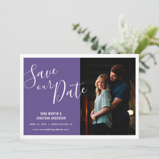 Save The Date Violet élégant | Photo Enregistrer la date (Debout devant)