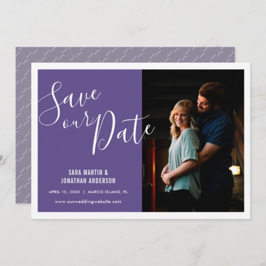 Save The Date Violet élégant | Photo Enregistrer la date (Devant / Derrière)