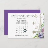 Save The Date Violet Floral et Voyage Mariage à thème (Devant / Derrière)