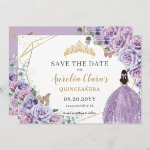 Save The Date Violet Lilac Floral Or Quinceanera Sweet sixteen