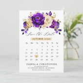 Save The Date Violet Or Royal Pourpre Or Calendrier Sauvegarder (Debout devant)