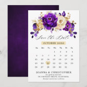 Save The Date Violet Or Royal Pourpre Or Calendrier Sauvegarder  (Devant / Derrière)