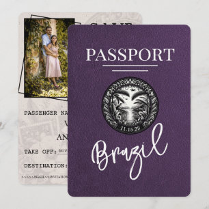 Save The Date Violet Purple Brésil Passeport Enregistrer La Date