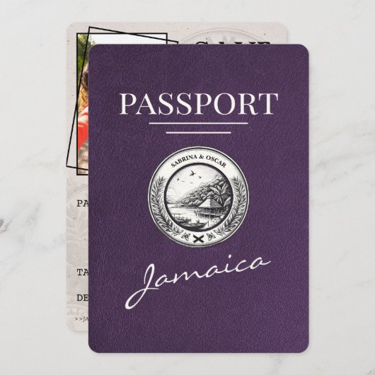 Save The Date Violet Purple Jamaïque Passeport Enregistrer La Da (Devant / Derrière)