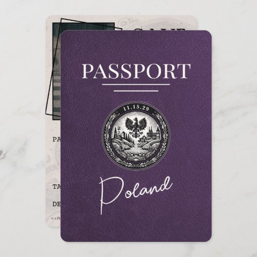 Save The Date Violet Purple Pologne Passeport Enregistrer La Dat (Devant / Derrière)
