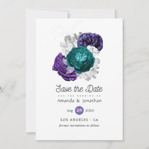 Save The Date Violet rustique et Mariage floral turquoise