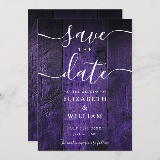 Save The Date Violet Rustique Grange Boho Chic Mariage (Devant / Derrière)