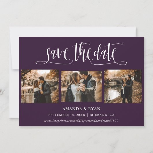 Save The Date Violet Script Mariage Photo Enregistrer La Date (Devant)