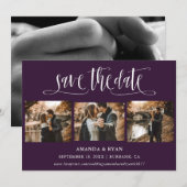 Save The Date Violet Script Mariage Photo Enregistrer La Date (Devant / Derrière)
