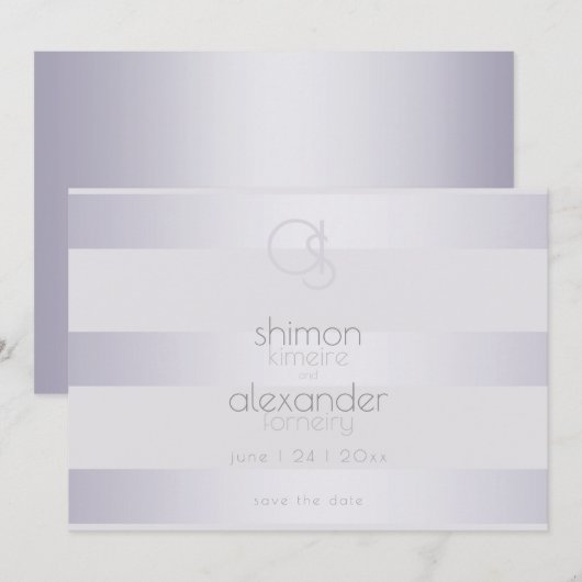 Save The Date Violet Silver Rayures Monogramme (Devant / Derrière)