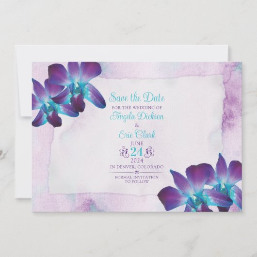 Save The Date Violet Turquoise Bleu Dendrobium Mariage orchidée (Devant)