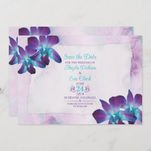 Save The Date Violet Turquoise Bleu Dendrobium Mariage orchidée