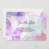 Save The Date Violet, Vert, Rose Couleurs Fleurs Mariage élégant (Devant)