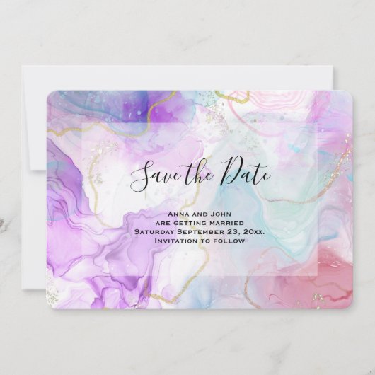 Save The Date Violet, Vert, Rose Couleurs Fleurs Mariage élégant (Devant)
