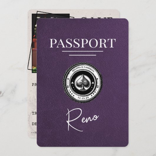 Save The Date Violet Violet Reno Passeport Enregistrer La Date (Devant / Derrière)