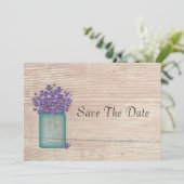 Save The Date Violettes Mason Bleu Jar Enregistrer La Date (Debout devant)