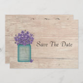 Save The Date Violettes Mason Bleu Jar Enregistrer La Date (Devant / Derrière)