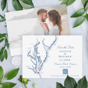 Save The Date Virginia Beach Wedding Elegant Navy Code QR