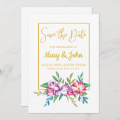 Save The Date Vitre Rose Violet Floral Or Frame Enregistrer La C (Devant / Derrière)