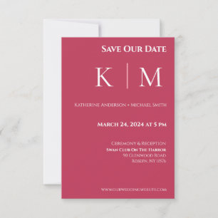 Save The Date Viva Magenta et Mariage Monogramme Blanc-