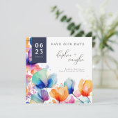 Save The Date Vivid Aquarelle Fleurs & Photo Enregistrer La Date (Debout devant)