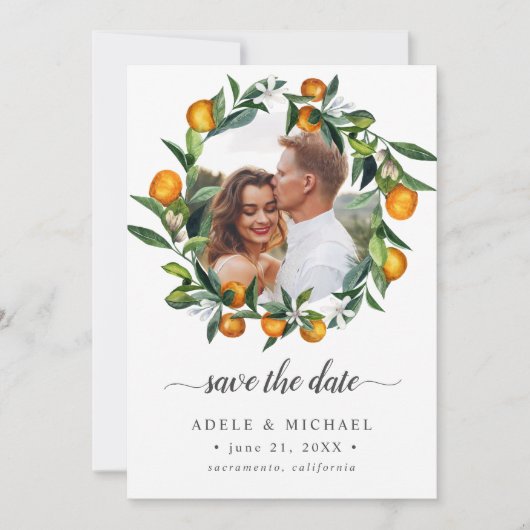Save The Date Vivid Tangerine Citrus Blossom photo enregistrer l (Devant)
