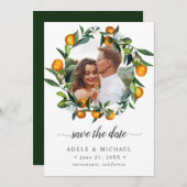 Save The Date Vivid Tangerine Citrus Blossom photo enregistrer l (Devant / Derrière)