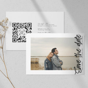 Save The Date Voies latérales QR Code Moderne Simple Photo Bordu