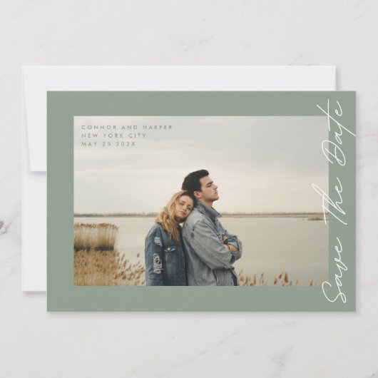 Save The Date Voies latérales Sage Vert Blanc QR Code photo (Devant)