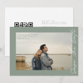 Save The Date Voies latérales Sage Vert Blanc QR Code photo (Devant / Derrière)