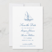 Save The Date Voilier Elegant Marine Blue Mariage Photo (Devant)